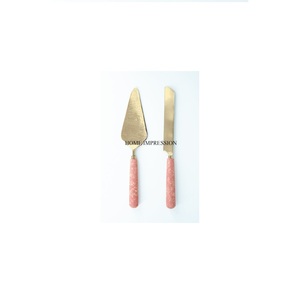 Latest Pattern Arrival Pink Color Latest Designer Handles & Gold Plated Wedding and Parties <b>Cake</b> Server and Knife <b>Cutter</b> Tools - Product Image 1