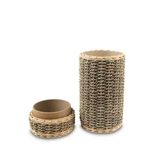 Tube de dispersion en jonc de mer écologique tissé à la main avec garniture en rotin urne de crémation biodégradable pour cendres mémorial pour animaux de compagnie bébés - Product Image 2