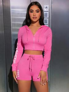 Ropa de Primavera de marca para mujer, conjuntos de 2 piezas de Entrenamiento Personalizados para mujer, conjuntos de Sudadera con capucha y pantalones cortos de la mejor calidad para mujer - Product Image 4