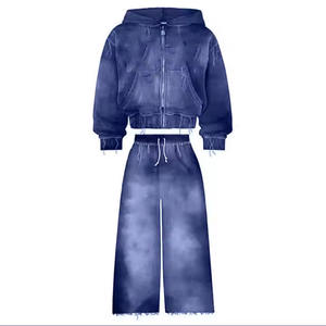 Custom Men's <b>Distressed</b> Hoodie Set Fashion Pullover Drawstring Jogging Set with Embroidered Applique Casual Print Winter Style - Product Image 5