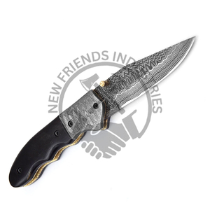 Couteau pliant élégant en acier Damas avec manche en bois, conçu pour les activités de plein air, la chasse et les occasions de cadeaux (OEM) - Product Image 6