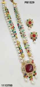 Collier ras du cou indien fantaisie traditionnel et à la mode couleur or Kundan perle boucles d'oreilles ensemble avec Mangtikka pour femmes et filles - Product Image 2