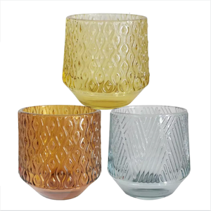 Handmade Frosted Amber Black Clear Valentine Print Christmas Cylinder <b>Glass</b> Candle Holders Lanterns <b>Jars</b> Made of Silk Metal - Product Image 1