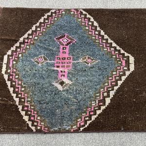 2.1x2.7 ft Small Vintage Rug, Turkish Rug, <b>Brown</b> Blue Persian <b>Wool</b> Rug - Product Image 3