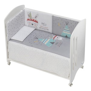 Ensemble de literie pour lit bébé en coton de qualité supérieure, motif moderne Tipi Osso, couette, protège-lit et oreiller - Gris, motif à motifs - Product Image 1