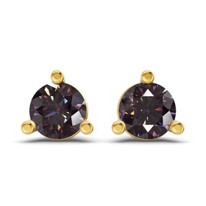 Pendientes de Diamante Redondo Cultivado en Laboratorio, Color Negro Medianoche, 1 Ct Tw, Claridad VS, Tres Puntas, Oro de 14K, Borde Audaz, Para Ella - Product Image 3