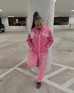 Logo personnalisé Ensemble pantalon de survêtement et sweat à capuche évasé délavés à l'acide Ensemble deux pièces de haute qualité à impression numérique Survêtement de jogging pour femmes - Product Image 6