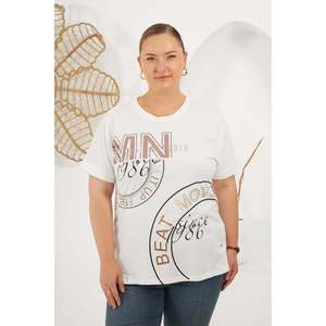 RMG <b>Beat</b> Move Plus Size Printed Cotton <b>T</b>-<b>Shirt</b> for Women - Comfortable Ecru Oversized Knit Top - Product Image 1