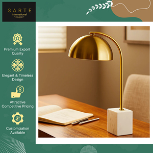 Thiết kế thanh lịch LED Brass đèn bàn với rắn bằng đá cẩm thạch trắng cơ sở DC/AC Powered Dimmable hiện đại sang trọng cho nhà văn phòng & phòng ngủ - Product Image 4