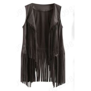 Explosive Tassel Deerskin <strong>Velvet</strong> Unbuttoned Women's Mid-Length Vest <strong>Jacket</strong> Sehe Fashion - Product Image 5