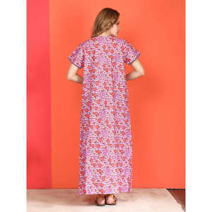 ชุดนอนผ้าฝ้ายพิมพ์ลายสำหรับผู้หญิง Evolove แขนสั้น ยาวเต็มตัว มีกระเป๋าข้าง ไซส์ XS ผ้าฝ้ายทอ 100% - Product Image 1