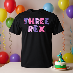 T-shirt personnalisable promotionnel « Trois Dinosaures Rex » pour la fête des 3 ans des filles et des garçons - Product Image 3