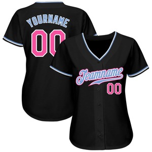 Imprimé personnalisé noir rose-bleu clair authentique maillot de baseball-100% polyester séchage rapide et respirant - Product Image 2
