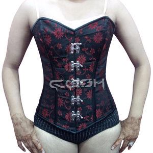 Overbust Waist Training <b>Steel</b> <b>Boned</b> Black Red Brocade <b>Corset</b> - Product Image 1