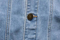 Ensemble deux pièces personnalisé en jean épais 100 % coton, veste bleue délavée avec logo brodé, col montant, logo frontal pour homme