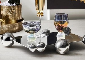 Plateau décoratif moderne en acier inoxydable avec accents de boules chromées polies, centre de table de luxe, décoration d'intérieur pour salon, art - Product Image 5