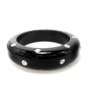New Best Quality Black Acrylic <b>Bangle</b> <b>Bracelet</b> Stylish With Rhinestone Inlay Bezel Setting Unisex Classic Design Party Wedding - Product Image 1