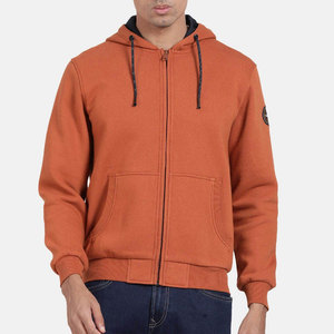 Men's <b>Orange</b> Hooded Pullover Sweatshirt Regular Fit <b>Fleece</b> Knitted Solid Color Front Logo Digital Printing Autumn Wear - Product Image 1