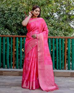 Sari en soie douce jacquard Dola multicolore de qualité supérieure, imprimé numériquement, prêt à porter avec collection de pièces de chemisier - Product Image 5