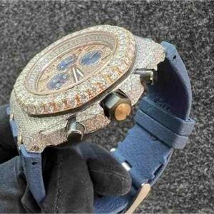 Reloj de Pulsera de Lujo Personalizado para Hombre, Diseño de Esqueleto en Acero Inoxidable, Diamantes Cultivados en Laboratorio, Estilo Hip Hop, Correa de Goma Negra con Fecha - Product Image 4