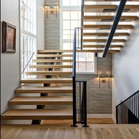 Escalier en bois moderne sur mesure, escalier flottant, garde-corps en verre sans cadre, résistant à la rouille, pour centre commercial, appartement, projets résidentiels