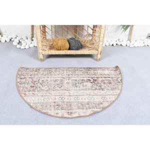 Alfombra vintage, alfombra turca redonda de 2.5x1.5 pies, alfombra beige marrón con motivos de plantas y árboles - Product Image 1