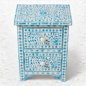 Vente en gros Table de chevet florale en incrustation d'os Meuble de chevet en incrustation d'os Table de chevet noire Meuble de salon d'Inde - Product Image 1