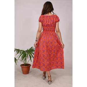 Vestido de fiesta con estampado Floral estilo bohemio Maxi de algodón 100% hecho a mano indio para mujer, ajuste cómodo, cintura elástica, verano étnico - Product Image 6