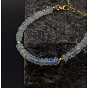 Bracelet perlé plaqué or avec améthyste, opale éthiopienne, pierre de lune, agate, quartz, perle - Style religieux, bracelets en jade, cadeau - Product Image 3
