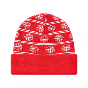 Jacquard Solid Red Winter Beanie for Women and Men Warm with Cuffed Letters <b>100</b>% <b>Acrylic</b> <b>Fabric</b> - Product Image 5