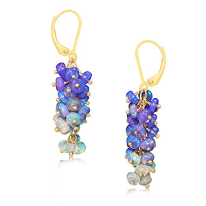 Pendientes colgantes finos de Plata de Ley 925 hechos a mano, joyería de piedra natal de racimo con cuentas de ópalo de lavanda Natural para mujer, boda - Product Image 1