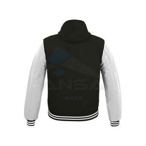 แจ็คเก็ตเบสบอลสไตล์วาร์ซิตี้สำหรับผู้ชาย แขนหนังแท้ ตัวเสื้อผสมขนสัตว์ ขอบยางยืดปรับได้ สวมใส่สบาย - Product Image 2