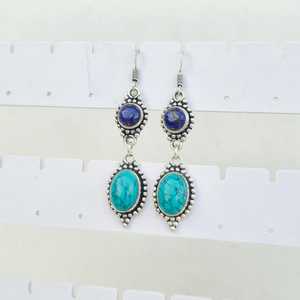 Boucles d'oreilles en turquoise lapis-lazuli multi-pierres plaquées argent, boucles d'oreilles pendantes en cristal, bijoux bohèmes faits à la main, cadeau pour elle - Product Image 4