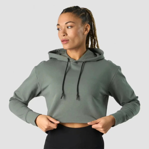 Sudadera corta con capucha para mujer, Sudadera corta de algodón con estampado de logotipo personalizado, sudaderas con capucha para mujer, Top corto con capucha para niñas - Product Image 2