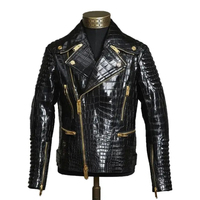 Veste en cuir pour homme à motif crocodile, col montant, style motard, fermeture éclair, coupe classique, service OEM