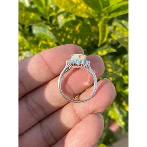 925 <b>Silver</b> Natural Opal & Blue Topaz <b>Statement</b> <b>Ring</b> with Oval Cut Gemstone Geometric Pattern IGI Certified Everyday Wear - Product Image 6