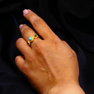 Fashionable 925 Sterling Silver Gold Plated Jewelry Turquoise Emerald Gemstone Women Wear <b>Ring</b> - Product Image 5