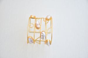 Ready Ship Adjustable Brass Cuff <b>Bracelet</b> Fresh Water Pearl Rhodium Plated Punk Style <b>Chunky</b> Handmade Unisex Fashion Jewelry - Product Image 6