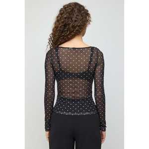 Blusa de Mujer con Cuello Redondo y Manga Corta de Malla con Estampado de Lunares, Top de Poliéster Estilo Casual, 220g, Disponible en Tallas XL y 4XL, para Todas las Temporadas - Product Image 5