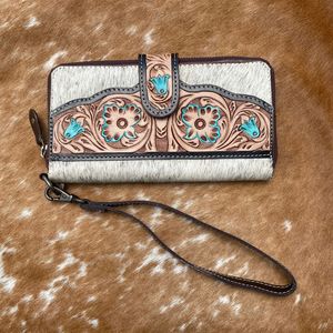 กระเป๋าสตางค์หนังวัวลายดอกไม้ทำมือแกะสลักมาใหม่เคสโทรศัพท์กระเป๋าสตางค์หนังสไตล์ตะวันตกอเนกประสงค์ - Product Image 2