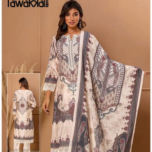 ชุดเสื้อพิมพ์ลายคาราจิยาวถึงเข่าไม่ยับง่ายไม่ยับย่นผ้าฝ้ายแท้หนาพิมพ์ลายเสื้อสไตล์ลำลอง - Product Image 1