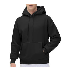 Sweat-shirt à capuche unisexe pour homme en gros, logo personnalisé, noir, vierge, 100% coton, hiver, imperméable, coupe-vent, motif uni - Product Image 1