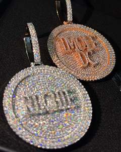 Colgantes de Letras Personalizables de Moissanita Auténtica de Corte Princesa de 3Ct, Chapados en Oro Amarillo de 14K sobre Plata de Ley, Estilo Hip Hop - Product Image 3