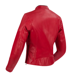 Veste matelassée rouge en cuir véritable pour femmes Veste de moto en cuir protégé blindé CE pour hommes - Product Image 2