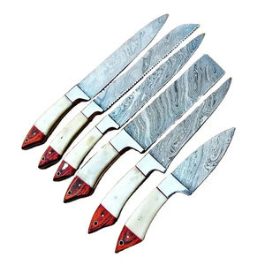 Juego de Cuchillos de Cocina Profesionales Burraq, Hechos a Mano con Acero de Damasco, 6 Piezas, Cuchillos de Chef con Mango de Madera, Ecológicos y Aptos para Lavavajillas - Product Image 1