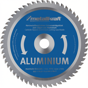 METALLKRAFT Hoja de sierra circular de metal de 355 mm, 2.4 mm de ancho, para aluminio, 80 dientes, diámetro del orificio de 25.4 mm con punta de carburo, para manualidades - Product Image 3