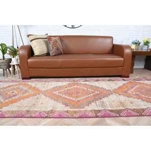 Alfombra Turca Vintage, Alfombra de Pasillo de 3.4x11 pies, Alfombra con Rayas Naranjas - Product Image 5