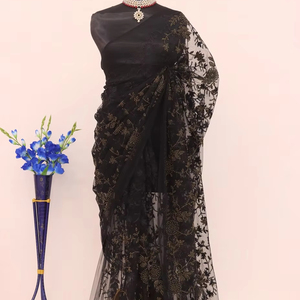 Mới Nhất Thiết Kế Thanh Lịch Màu Đen Màu Đỏ <span class=keywords><strong>Net</strong></span> Sari Mới Nhất Thường Xuyên Độc Quyền Cho Chic Nhìn Dân tộc Đảng Wedding Mặc Cho Phụ Nữ Cô Gái - Product Image 1