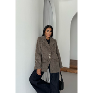 Chaqueta de Cachemira de Alpaca Marrón para Mujer, Estilo Boyfriend - Product Image 6