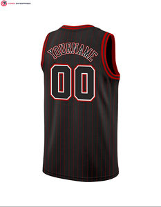 Maillot de basket-ball de haute qualité à fines rayures noir blanc-rouge authentique Sublimation - Product Image 5